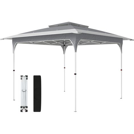 Outsunny Gazebo 3.5x3.5m UV50+ Grigio Scuro, Installazione Rapida