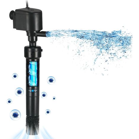 Aquarium Pompe de Filtre pour 150-380L Réservoir de Poissons, 5W lampe Anti-algues Clarificateur, 1200L/H Purificateur d'algues Pompe à eau Alimentation en Air Pompe à Débit (1/5)