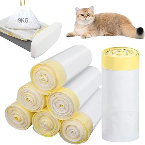 Sac Litiere Chat, 56 Pièces Épaisses Sacs à Litière pour Chat avec Cordons de Serrage, Sac a Litiere pour Chat, 84 × 45cm (1/4)