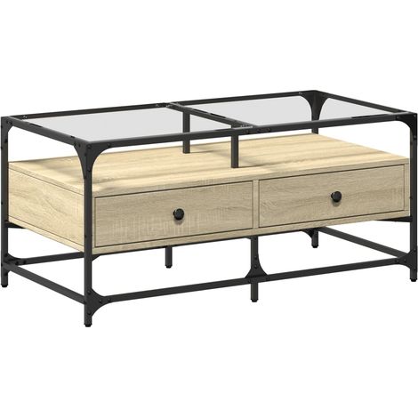 Table basse,Table d'appoint,Table de Salon et dessus en verre chêne sonoma 98,5x50x45 cm acier CFW14576 (1/5)