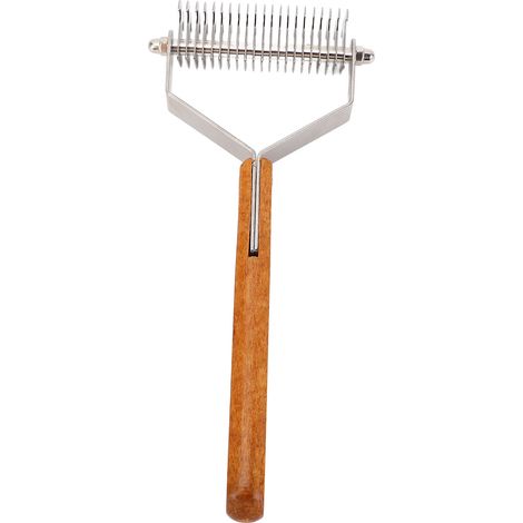 Brosse de toilettage pour animaux de compagnie en acier inoxydable double face, démêlante et désépaississante, avec manche en bois, grande taille. Outil de mue pour chiens. (1/5)