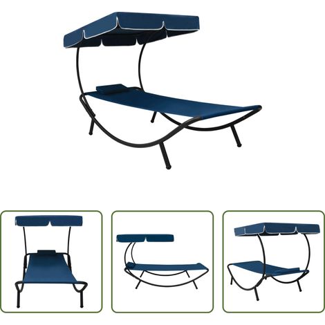 Transat jardin - Lit de repos d'extérieur avec auvent et oreiller bleu (1/5)