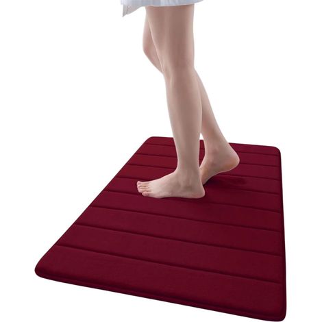 Tapis de bain en mousse à mémoire de forme de 1,5 cm d'épaisseur, 40,6 x 61 cm, doux, absorbant et antidérapant, gris 50,8 x 76,2 cm et rouge bordeaux (1/5)