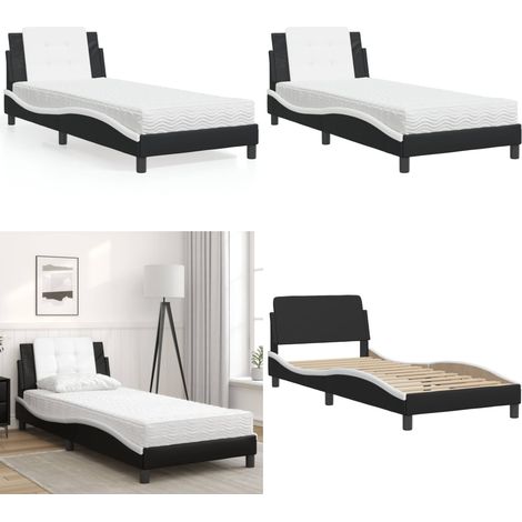 Bett mit Matratze Schwarz und Weiß 100x200 cm Kunstleder - Schlafzimmermöbel - Bettgestell - Doppelbett - Boxspringbett - Bettenrahmen - Home & Living (1/5)