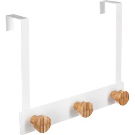 Patère en Métal & Bambou "3 Têtes" 20cm Blanc (1/2)