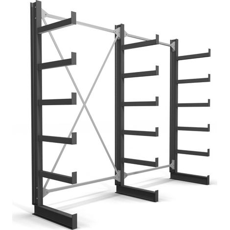 STIER Kragarmregal, einseitig, 2 Felder mit 5 Ebenen, BxHxT 2600x2000x500mm, Regalsystem mit 5 gleich langen Kragarmen, Tragkraft pro Kragarm 200kg, Lagersystem mit stabiler Bodenverankerung