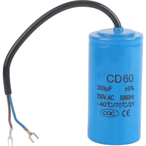 Condensador de funcionamiento CD60 (con cable), 250 V CA, 200 μF, 50/60 Hz, apto para compresores de aire accionados por motor. (1/4)