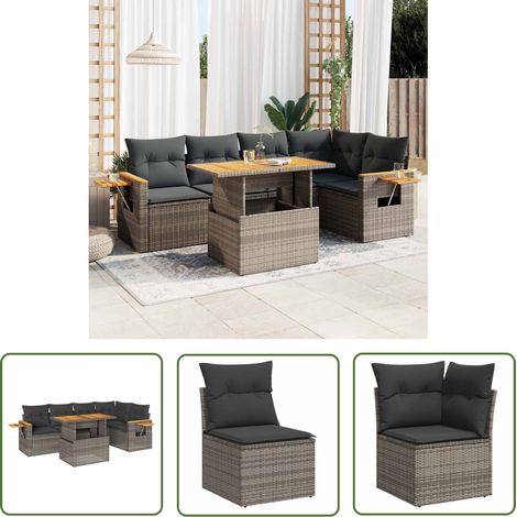 vidaXL Salon de jardin avec coussins 6 pcs gris résine tressée acacia (1/5)