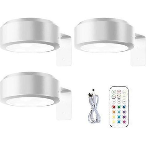 Kabellose Wandleuchte für Bilder mit Fernbedienung, einstellbarer Helligkeit, batteriebetrieben, 13-farbig einstellbare RGB-Beleuchtung - Perfektes Weiß (3er-Set)