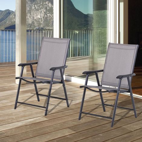 Chaise de camping - Lot de 2 - Pliante - Avec accoudoirs - Métal thermolaqué gris (1/5)