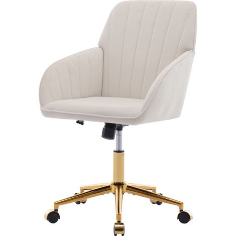 Silla de oficina giratoria ergonómica ajustable en altura con respaldo y ruedas, blanco (1/5)