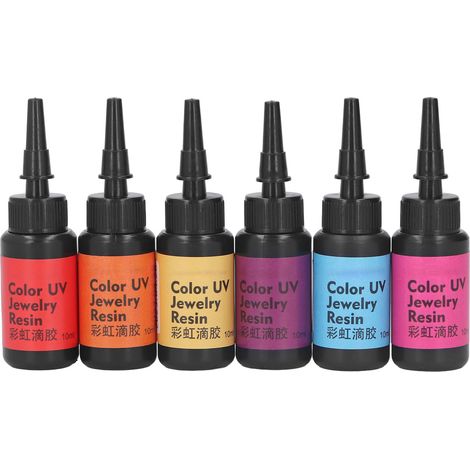 6Pcs 10ml UV Resin Easy Operation Quick Curing Bright Vivid Color Widely Used UV Epoxy Resin for DIY Jewelry Set C (Deep Pink, Pale Yellow, Orange, Red, Light Blue, Violet) (1/5)