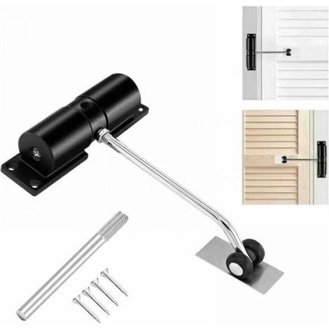 2 Pièces Ferme Porte Automatique, Réglable Ferme Porte à Ressort pour Portes Jusqu'à 30 kg, Groom Fermeture Porte avec Tige de Réglage, Plaque de Montage et Vis pour le Bureau à Domicile,noir (1/4)
