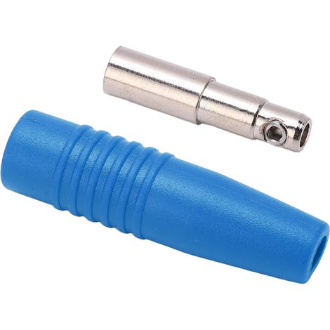 22.041 4mm Banana-shaped female socket, pure copper nickel-plated, metal with sheath, connector, round plug accessory (sold in sets of 10), blue. (1/5)