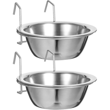 Lot de 2 gamelles suspendues chien acier inoxydable support rangement compatibles lave-vaisselle anti-basculement argent pour cage (1/5)