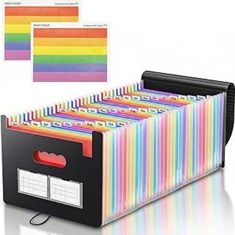 Porte-documents A4 à 37 compartiments, organiseur de fichiers extensible A4, classeur accordéon portable pour factures, papiers, école et bureau (noir)