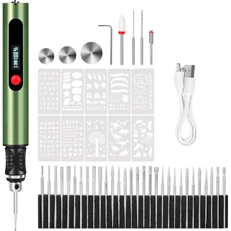 Grabadora eléctrica inalámbrica de 500 mAh, 3 velocidades, 25000 RPM, 30 brocas para metal, madera y joyería. (1/5)