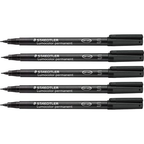 Marqueur permanent indélébile universel S noir, stylo feutre – Pointe fine 0,4 mm, résistant à l'eau, toutes surfaces, séchage rapide - 313-9X (1/5)
