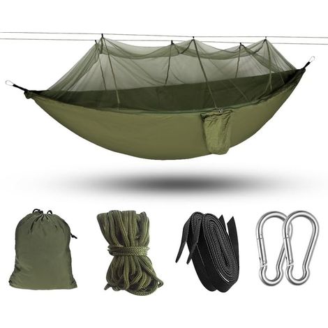 Hamac - Moustiquaire Intégrée - Nylon 210T Parachute - Capacité 300 kg - 260 x 140 cm - Pour Camping Randonnée Jardin - 1 Pièce (1/5)