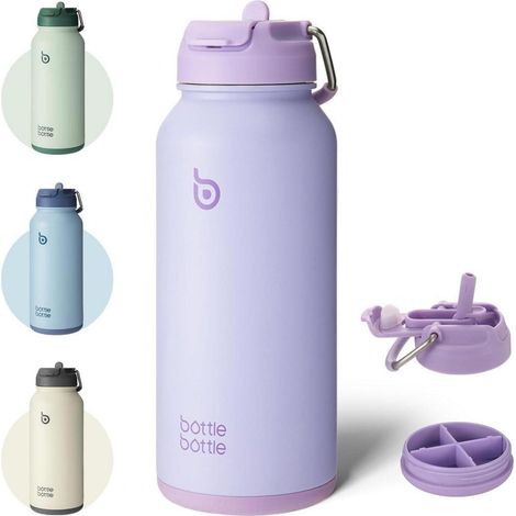 Edelstahl Trinkflasche 1L Strohhalm Thermoskanne Sport Auslaufsicher (1/5)