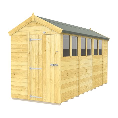 5 x 14 Feet Apex Shed - Single Door With Windows - Wood - L417 x W147 x H217 cm