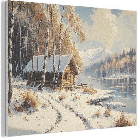 TABLEAU ACOUSTIQUE Hiver - Neige - Maison - Nature Décoration Murale Feutre 100x70 cm (1/5)