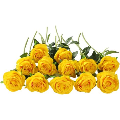 Lot de 12 roses artificielles dorées à longue tige en soie, fausses fleurs décoratives pour maison et mariage, décoration dorée élégante (1/5)