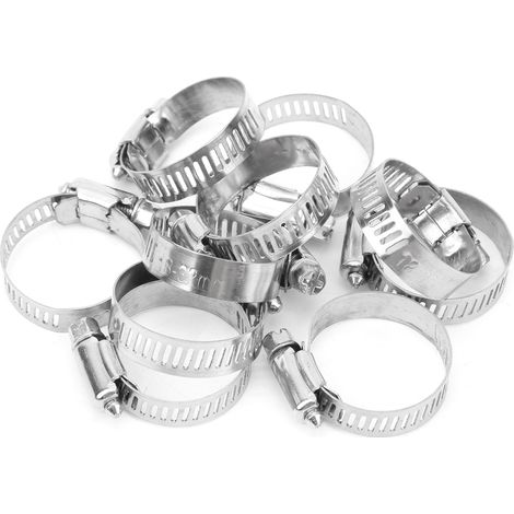 Lot de 100 colliers de serrage en acier inoxydable pour tuyaux de 18 à 32 mm de diamètre, avec une largeur de 10 mm. (1/5)