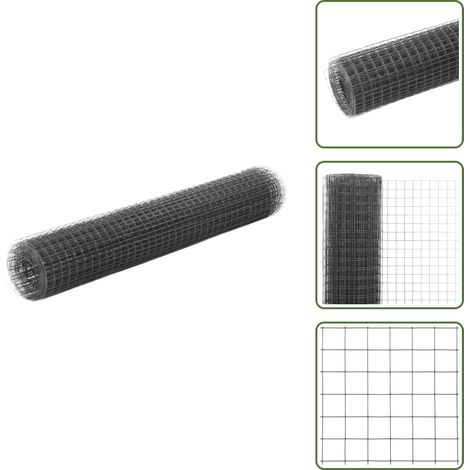 The Living Store Grillage acier avec revêtement en PVC 10x1 m gris - Clôture Jardin - Grillage Agricole - Clôture Rigide - Protection Animaux - Filet Anti Intrusion