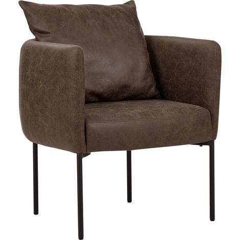 Sillón elegante con cojín patas de hierro negras estilo retro piel sintética marrón oscuro Malmos