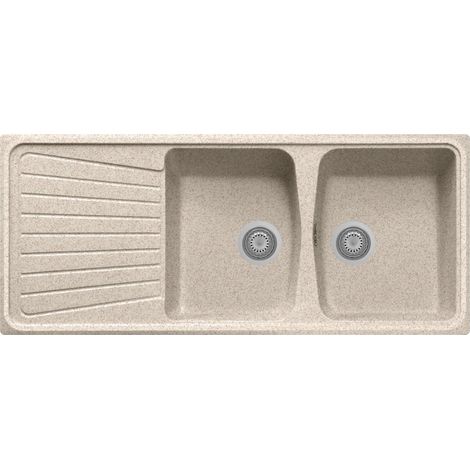 Évier de cuisine en granit 2 bacs – Avec égouttoir – Installation standard encastrée 1160x500mm – Made in Italy – Plados