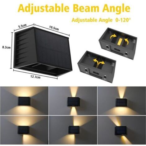 NALOOKAMIC Lot de 2 appliques murales solaires d'extérieur , lumière chaude 3 000 K , étanches , réglables de haut en bas