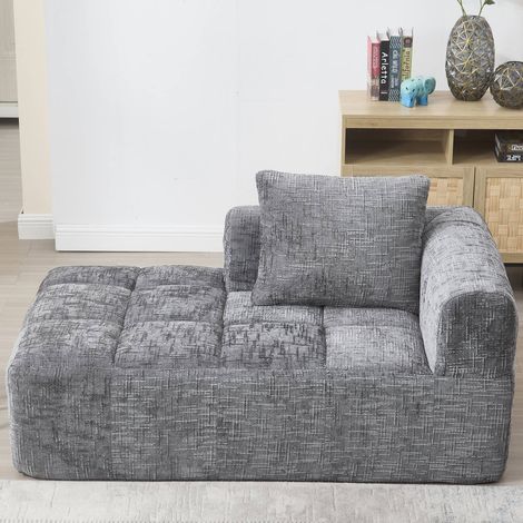 Chaiselongue confortable gris, sans montage, avec coussins et poches latérales (1/5)