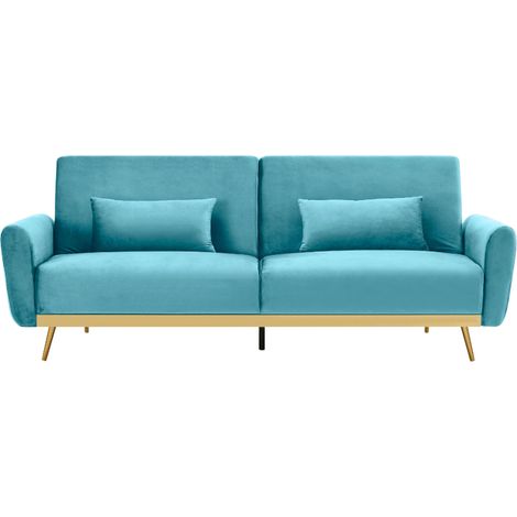 Divano letto trasformabile a 3 posti in velluto blu CYANO (1/4)