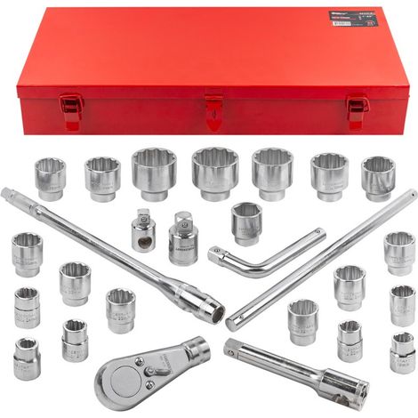 Set di attrezzi composto da bussole e chiavi a cricchetto da 3/4" a 12 punte, valigetta da 26 pezzi. (1/5)