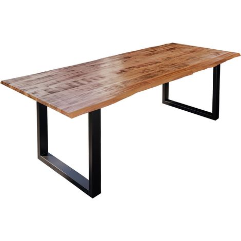 Esstisch Baumkante Massiv Mango naturfarben 180 x 90 schwarz U-Gestell DORA (1/5)