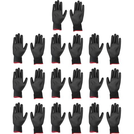 Ortviai Gants de Sécurité en Nylon Antistatiques avec Revêtement PU Noir à Bord Rouge – 10 Paires Taille 7S (1/4)