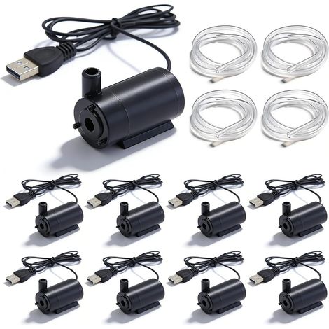 Juego de 8 bombas de agua mini USB: mini bomba sumergible de 5 V CC con 4 tubos, bomba de circulación silenciosa, bomba de agua sumergible para fuente de acuario pequeña, fuente (1/5)