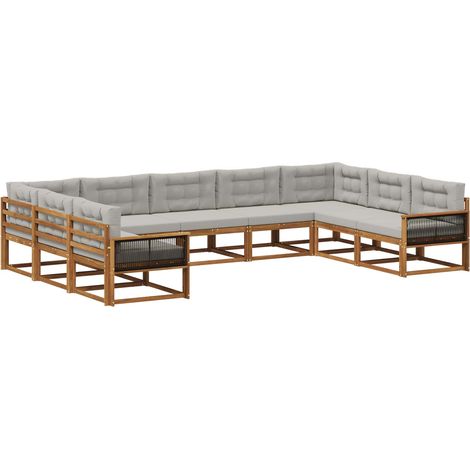 Outdoor Sofa Set with Cushion 9 pcs Natural and Light Grey vidaXL (1/5)