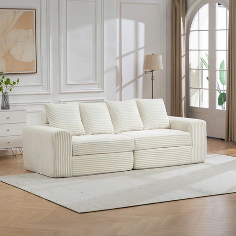 Breites Wohnzimmer Sofa aus Cord mit Federkern und Kissen (1/5)