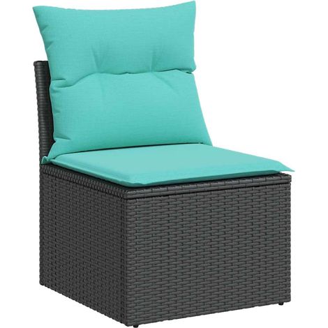 Garden Sofa Armless with Cushions Black Poly Rattan (US only) vidaXL