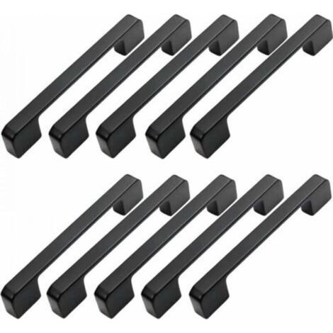 Lot de 10 poignées de meuble 128mm – Alliage aluminium noir – Pour placards et tiroirs modernes – Vis incluses - 128mm-Poign (1/5)