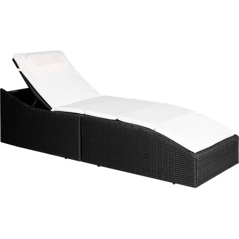 Sonnenliege mit Polsterauflage Poly Rattan Schwarz