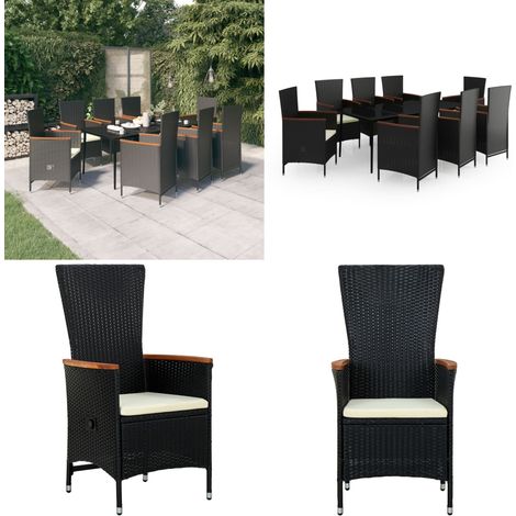Ensemble à manger de jardin avec coussins 9 pcs noir - Chaises de jardin - Table de jardin (1/5)