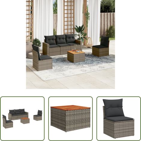 vidaXL Rattanmöbel - 6-tlg. Garten-Sofagarnitur mit Kissen Grau Poly Rattan (1/5)