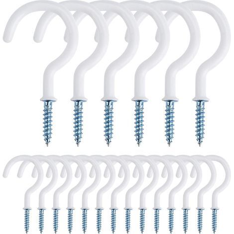 Crochets à Visser Métal Plafond Vis Crochet en Vinyle pour Usage D'intérieur et de Plein Air pour Accrocher Tasses, Pots, Lumières, Cordes, 20 Pièces (Blanc) (1/5)