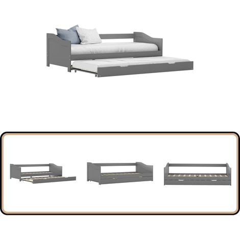 Cadre de lit extensible sans matelas gris 90x200 cm - Canapé Lit - Lit Convertible - Lit Invité - Meubles Chambre - Mobilier Salle Séjour