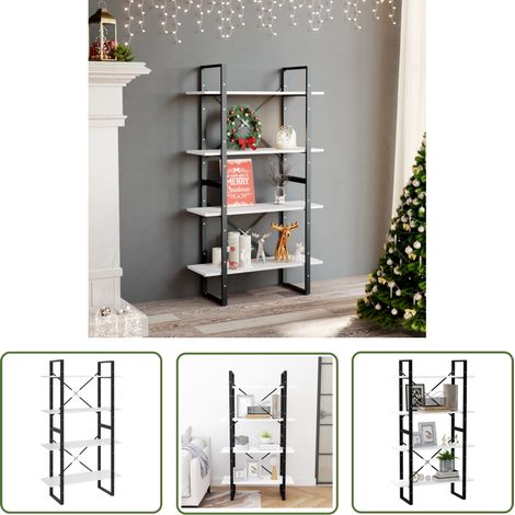 The Living Store Bücherregal 4 Fächer Weiß 80x30x140 cm Holzwerkstoff - Bücherregal - Holzregal - Weißes Regal - Industrielles Design - Aufbewahrungslösung (1/5)