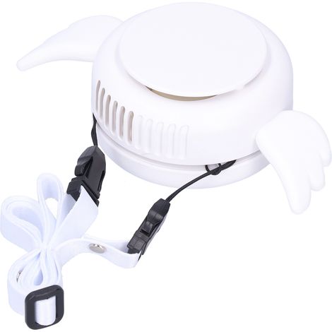 Ventilateur de cou rechargeable USB sans pales, portable et ajustable pour intérieur et extérieur, blanc.