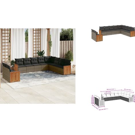 10-tlg. Garten-Sofagarnitur mit Kissen Grau Poly Rattan - Gartensofa - Outdoor Möbel - Lounge Set - Rattan Gartenmöbel - Gartenlounge (1/3)
